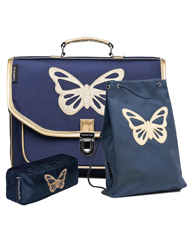 Kit Cartable Trousse Sac de Gymnastique Papillon bleu