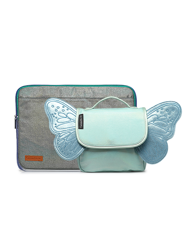 Iridescent Green computer case + Iridescent Blue butterfly bag Kit