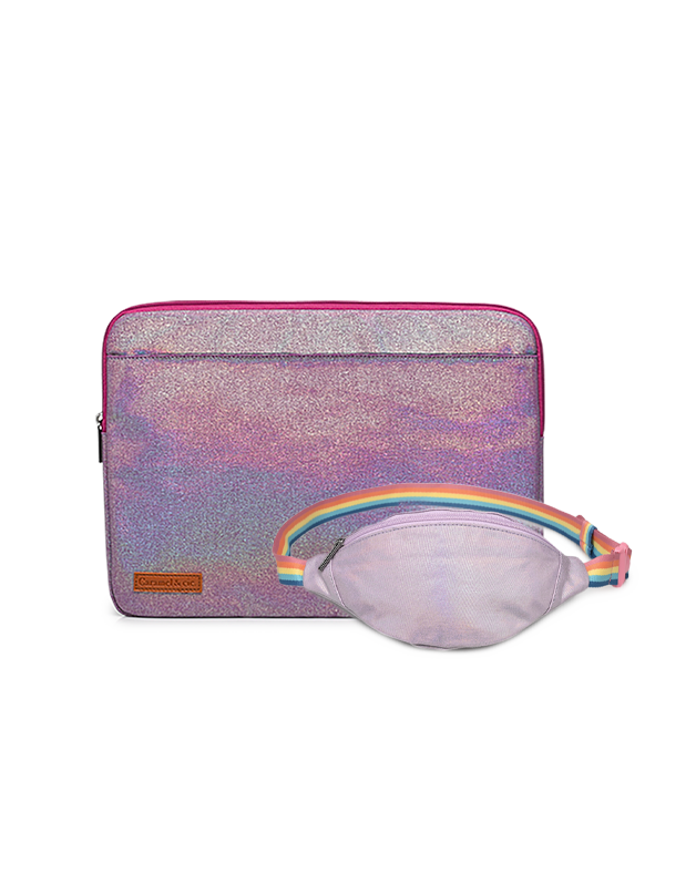 Kit Housse d'ordinateur irisé Violet +Sac banane Irisé Parme