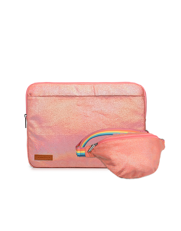 Iridescent Coral computer case + Coral banana bag Woman Kit