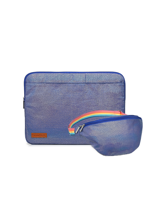 Iridescent navy computer case + Iridescent Navy banana bag Woman Kit