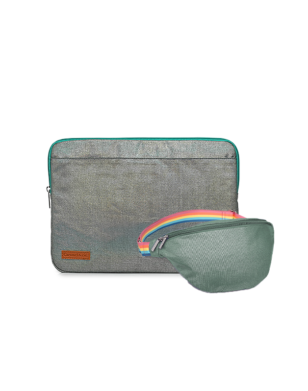 Iridescent Green computer case + Iridescent Green banana bag Woman Kit