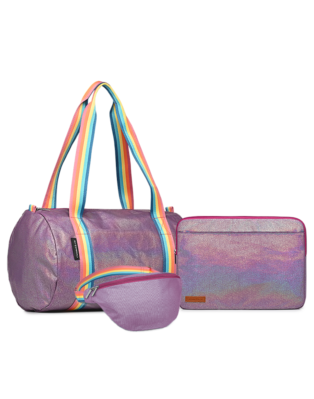 Iridescent Purple computer case + Iridescent Purple banana bag Woman + Iridescent Purple Duffel bag Kit